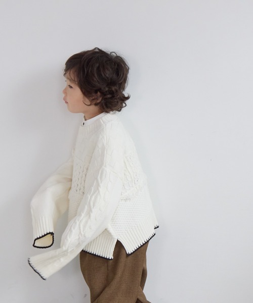 LOWRYS FARM（ローリーズファーム）の「クラフトニットプルオーバー　591620（ニット/セーター・キッズ・オフホワイト/グレー・150cm/130cm/110cm）」の16枚目の写真