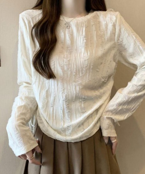 SallyLunn（サリーラン）の「ラフシルエットバックスリットトップス（Tシャツ/カットソー・レディース・グレー/ホワイト・MEDIUM/LARGE）」の2枚目の写真