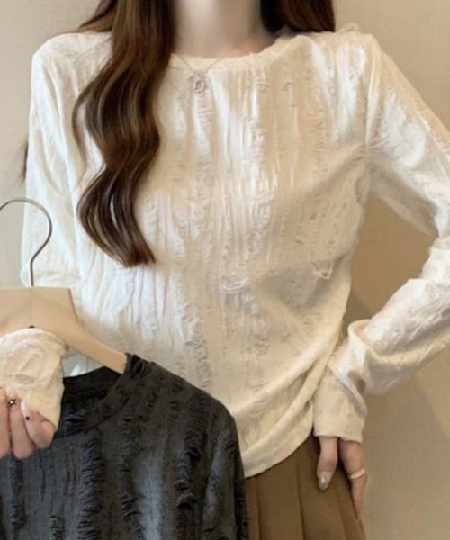SallyLunn（サリーラン）の「ラフシルエットバックスリットトップス（Tシャツ/カットソー・レディース・グレー/ホワイト・MEDIUM/LARGE）」の3枚目の写真
