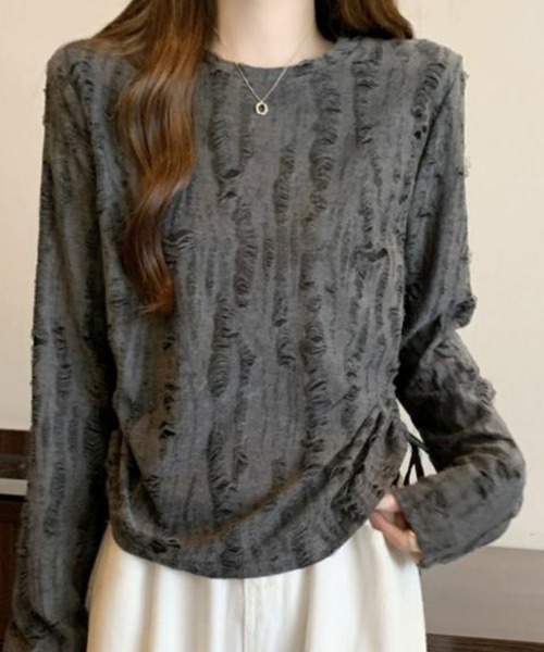 SallyLunn（サリーラン）の「ラフシルエットバックスリットトップス（Tシャツ/カットソー・レディース・グレー/ホワイト・MEDIUM/LARGE）」の4枚目の写真