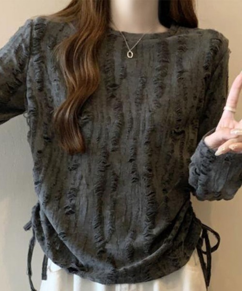 SallyLunn（サリーラン）の「ラフシルエットバックスリットトップス（Tシャツ/カットソー・レディース・グレー/ホワイト・MEDIUM/LARGE）」の5枚目の写真