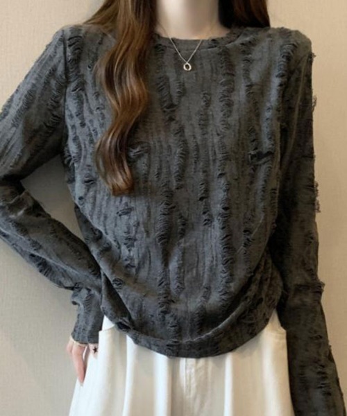 SallyLunn（サリーラン）の「ラフシルエットバックスリットトップス（Tシャツ/カットソー・レディース・グレー/ホワイト・MEDIUM/LARGE）」の6枚目の写真