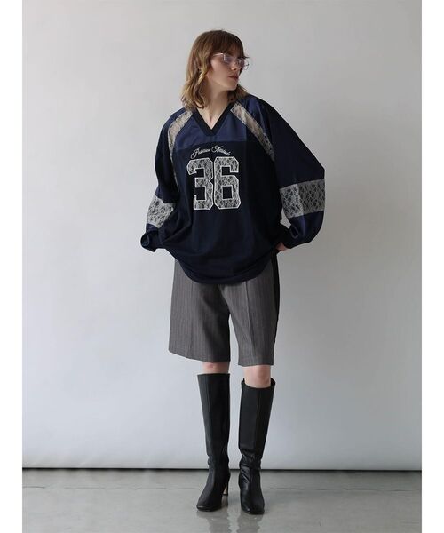 :ETHROF(イーサオブ)の「SATIN×LACE NUMBERNG LONG SLEEVE GAME SHIRT(Tシャツ/カットソー・レディース・ブラック/ネイビー・FREE)」の11枚目の写真