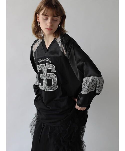 :ETHROF(イーサオブ)の「SATIN×LACE NUMBERNG LONG SLEEVE GAME SHIRT(Tシャツ/カットソー・レディース・ブラック/ネイビー・FREE)」の12枚目の写真