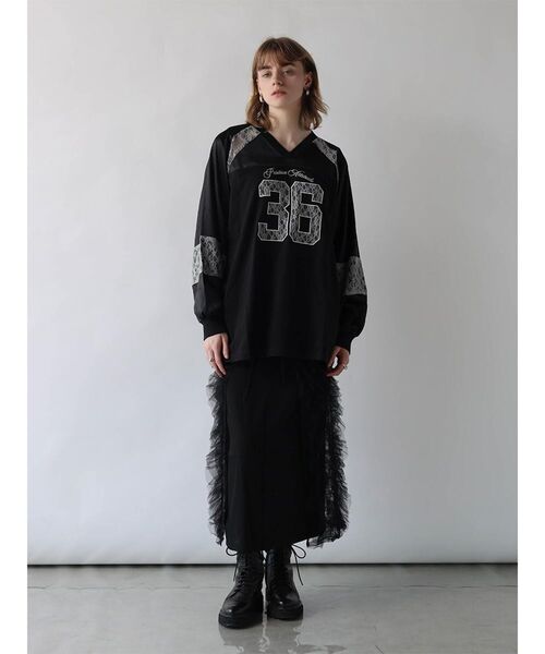 :ETHROF(イーサオブ)の「SATIN×LACE NUMBERNG LONG SLEEVE GAME SHIRT(Tシャツ/カットソー・レディース・ブラック/ネイビー・FREE)」の14枚目の写真