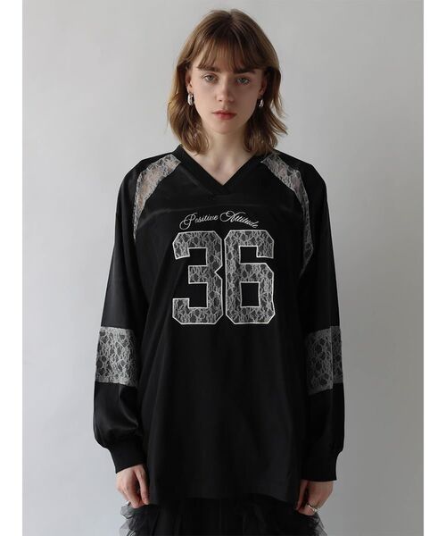 :ETHROF(イーサオブ)の「SATIN×LACE NUMBERNG LONG SLEEVE GAME SHIRT(Tシャツ/カットソー・レディース・ブラック/ネイビー・FREE)」の15枚目の写真