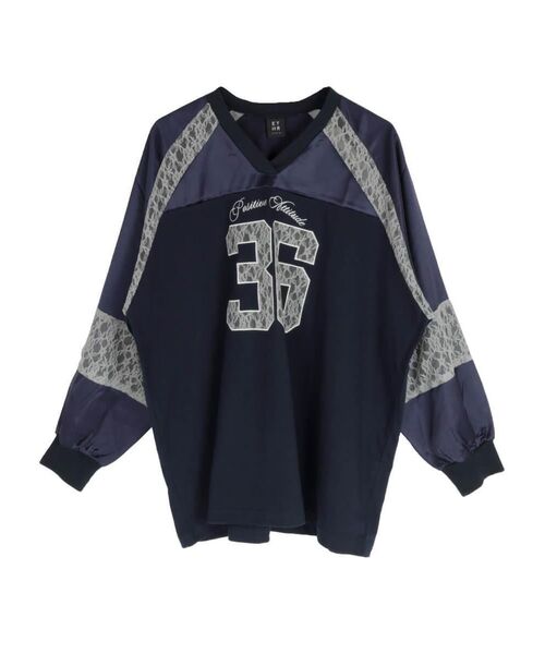 :ETHROF(イーサオブ)の「SATIN×LACE NUMBERNG LONG SLEEVE GAME SHIRT(Tシャツ/カットソー・レディース・ブラック/ネイビー・FREE)」の19枚目の写真