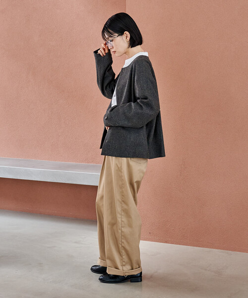 FREAK'S STORE（フリークスストア）の「English Wool ノーカラージャケット/イングリッシュウール（ブルゾン・レディース・オリーブ/ブラウン・ﾌﾘ-）」の3枚目の写真