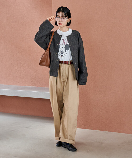 FREAK'S STORE（フリークスストア）の「English Wool ノーカラージャケット/イングリッシュウール（ブルゾン・レディース・オリーブ/ブラウン・ﾌﾘ-）」の18枚目の写真