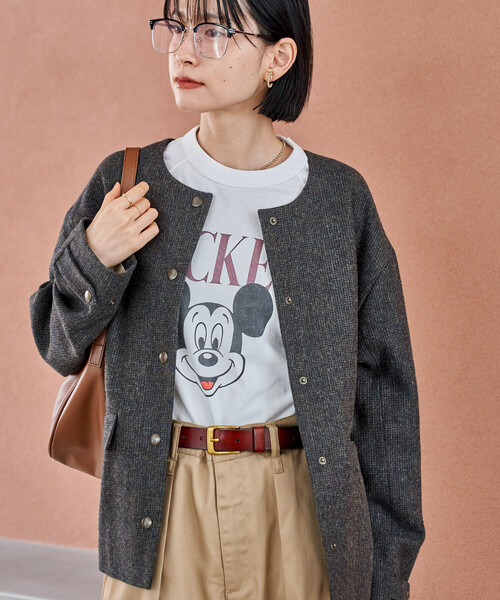 FREAK'S STORE（フリークスストア）の「English Wool ノーカラージャケット/イングリッシュウール（ブルゾン・レディース・オリーブ/ブラウン・ﾌﾘ-）」の6枚目の写真