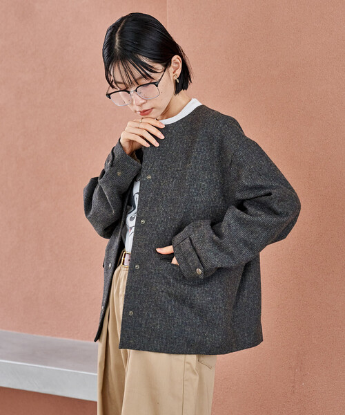 【Omar Afridi】テラコッタWOOL ノーカラー ジャケット/ブルゾン Omar Afridi】テラコッタWOOL ノーカラー ジャケット/ブルゾン Omar