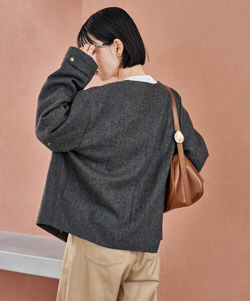 FREAK'S STORE（フリークスストア）の「English Wool ノーカラージャケット/イングリッシュウール（ブルゾン・レディース・オリーブ/ブラウン・ﾌﾘ-）」の11枚目の写真