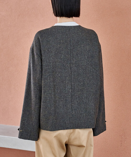 FREAK'S STORE（フリークスストア）の「English Wool ノーカラージャケット/イングリッシュウール（ブルゾン・レディース・オリーブ/ブラウン・ﾌﾘ-）」の19枚目の写真