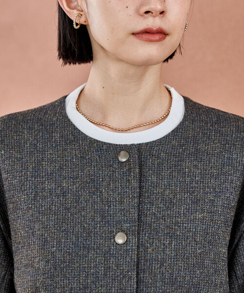 FREAK'S STORE（フリークスストア）の「English Wool ノーカラージャケット/イングリッシュウール（ブルゾン・レディース・オリーブ/ブラウン・ﾌﾘ-）」の7枚目の写真