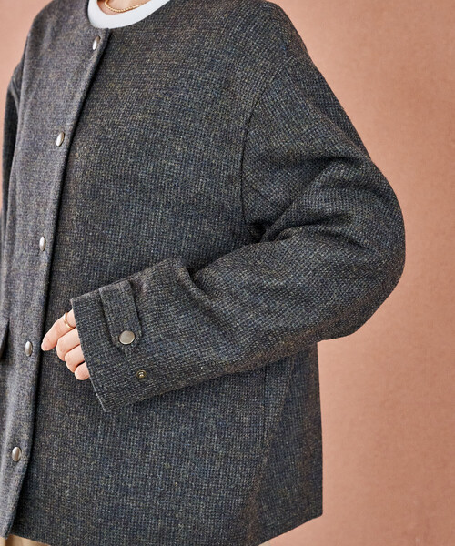 FREAK'S STORE（フリークスストア）の「English Wool ノーカラージャケット/イングリッシュウール（ブルゾン・レディース・オリーブ/ブラウン・ﾌﾘ-）」の22枚目の写真