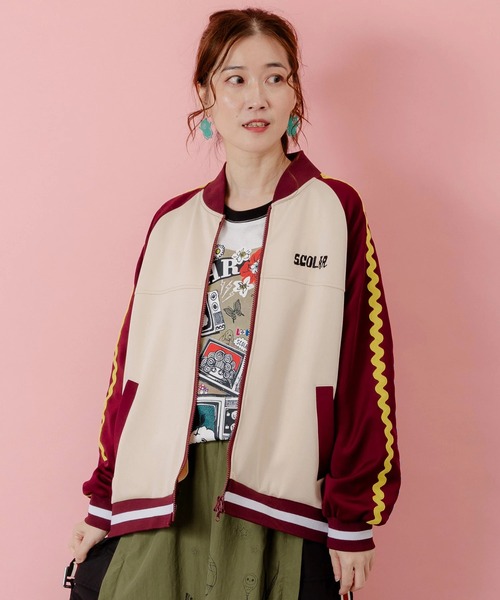 ScoLar（スカラー）の「ScoLar/スカラー　刺繍ジャージBZ（ブルゾン・レディース・パープル/アイボリー/ブラック・FREE）」の7枚目の写真