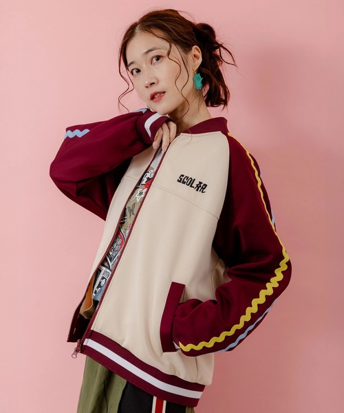 ScoLar（スカラー）の「ScoLar/スカラー　刺繍ジャージBZ（ブルゾン・レディース・パープル/アイボリー/ブラック・FREE）」の8枚目の写真