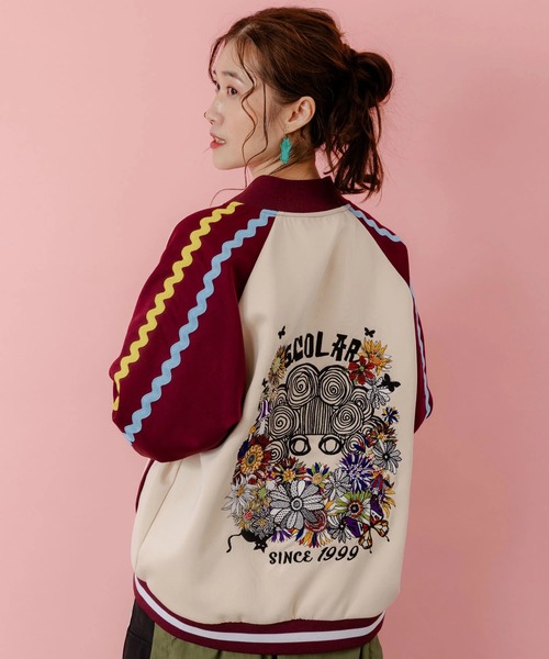 ScoLar（スカラー）の「ScoLar/スカラー　刺繍ジャージBZ（ブルゾン・レディース・パープル/アイボリー/ブラック・FREE）」の10枚目の写真