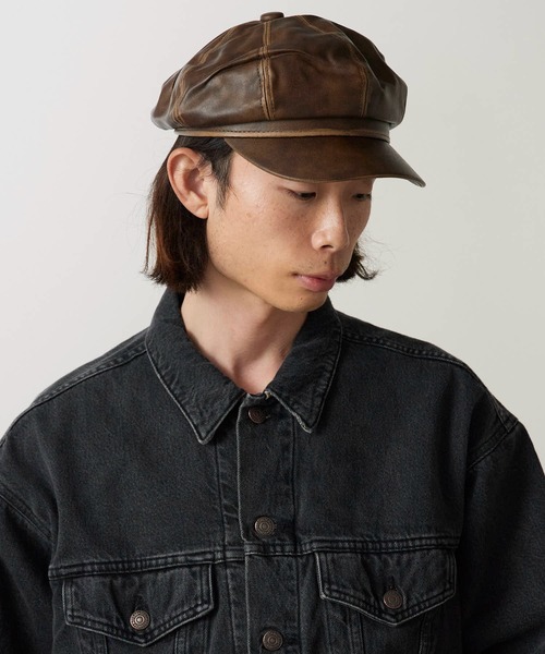 キャスケット　ヴィンテージ風 Faux Leather Vintage-Style Casquette / フェイクレザー ヴィンテージ