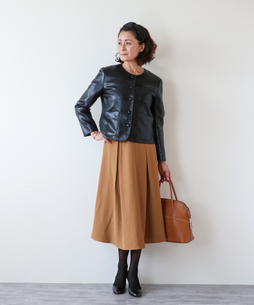 Lana821(ラナハニー)の「PUレザー ノーカラージャケット(ノーカラージャケット・レディース・モカ/グリーン/ブラック・S/M)」の6枚目の写真