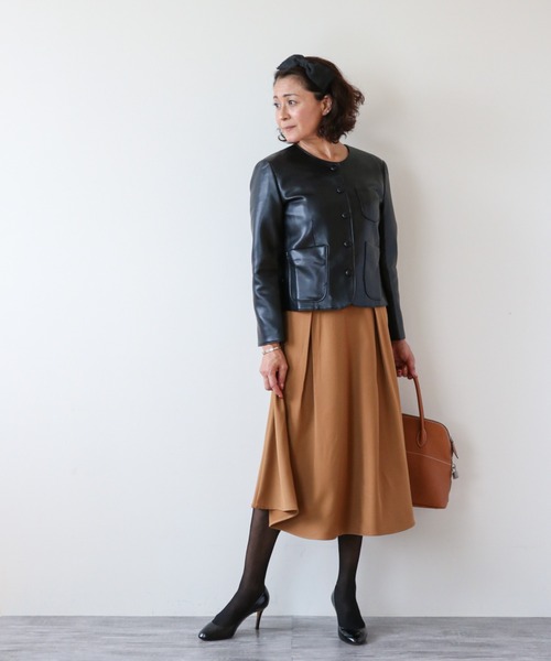 Lana821(ラナハニー)の「PUレザー ノーカラージャケット(ノーカラージャケット・レディース・モカ/グリーン/ブラック・S/M)」の7枚目の写真