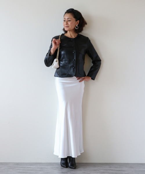 Lana821(ラナハニー)の「PUレザー ノーカラージャケット(ノーカラージャケット・レディース・モカ/グリーン/ブラック・S/M)」の5枚目の写真