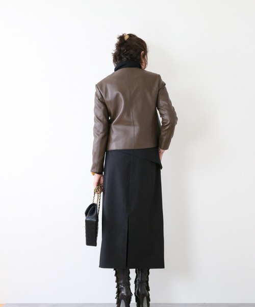 Lana821(ラナハニー)の「PUレザー ノーカラージャケット(ノーカラージャケット・レディース・モカ/グリーン/ブラック・S/M)」の11枚目の写真