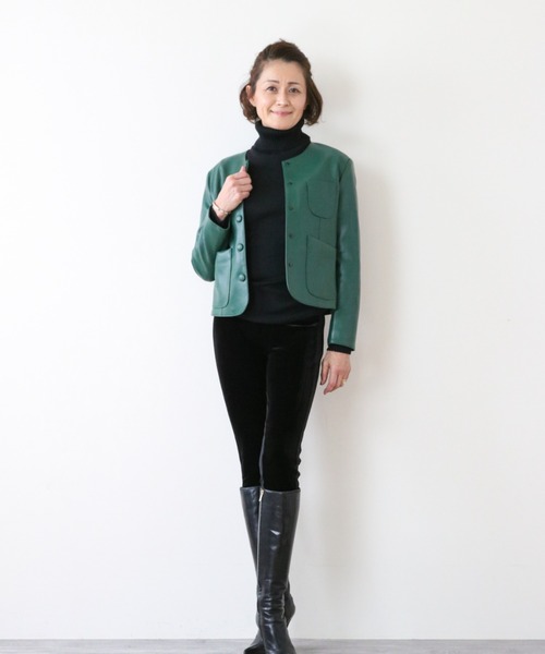 Lana821(ラナハニー)の「PUレザー ノーカラージャケット(ノーカラージャケット・レディース・モカ/グリーン/ブラック・S/M)」の13枚目の写真
