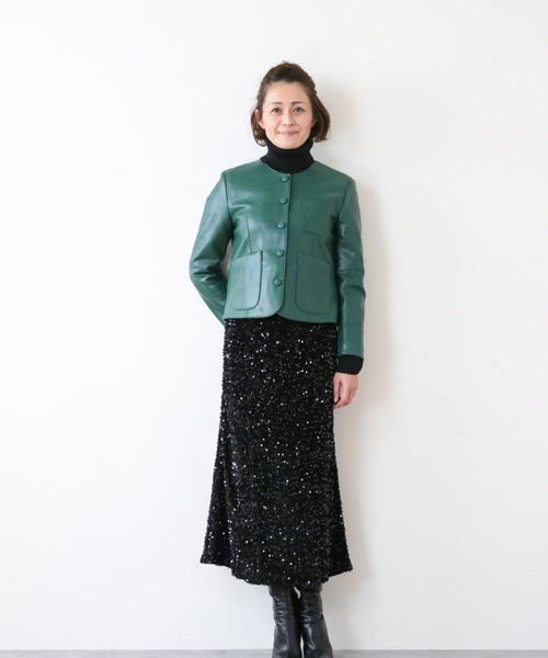 Lana821(ラナハニー)の「PUレザー ノーカラージャケット(ノーカラージャケット・レディース・モカ/グリーン/ブラック・S/M)」の18枚目の写真