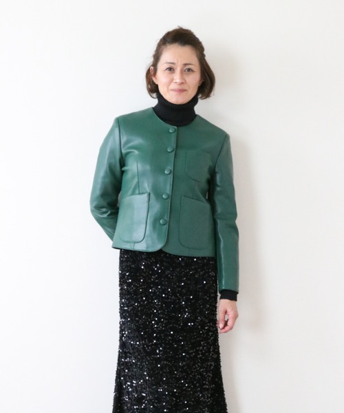 Lana821(ラナハニー)の「PUレザー ノーカラージャケット(ノーカラージャケット・レディース・モカ/グリーン/ブラック・S/M)」の19枚目の写真