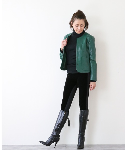 Lana821(ラナハニー)の「PUレザー ノーカラージャケット(ノーカラージャケット・レディース・モカ/グリーン/ブラック・S/M)」の15枚目の写真