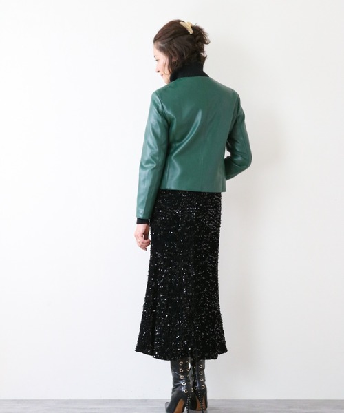 Lana821(ラナハニー)の「PUレザー ノーカラージャケット(ノーカラージャケット・レディース・モカ/グリーン/ブラック・S/M)」の22枚目の写真