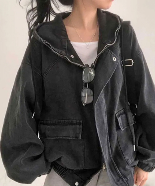 セール】フード付きデニムブルゾン（ブルゾン）｜VIVID LADY（ビビッド