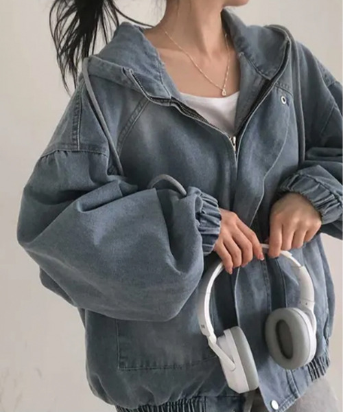 セール】フード付きデニムブルゾン（ブルゾン）｜VIVID LADY（ビビッド