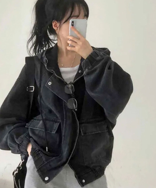 セール】フード付きデニムブルゾン（ブルゾン）｜VIVID LADY