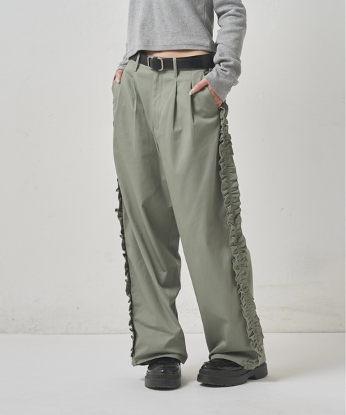 WHO'S WHO gallery（フーズフーギャラリー）の「サイドフリルラインチノパンツ（チノパンツ・レディース・ライトグリーン/ネイビー・マルチサイズ）」の7枚目の写真