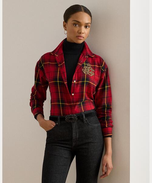 Ralph Lauren 赤チェック　ブラウス ☆美品☆ラルフローレン 赤チェック 長袖ブラウス フリルシャツ キッズ