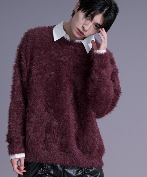 Ellno Loset（エルノロゼット）の「ラメシャギーニットプルオーバー（ニット/セーター・メンズ・ブルー/ワインレッド/ブラック・LARGE/MEDIUM/SMALL）」の3枚目の写真