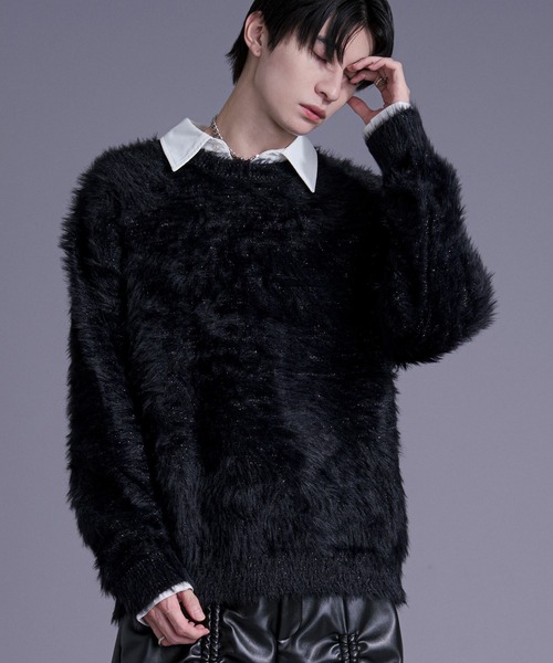 Ellno Loset（エルノロゼット）の「ラメシャギーニットプルオーバー（ニット/セーター・メンズ・ブルー/ワインレッド/ブラック・LARGE/MEDIUM/SMALL）」の6枚目の写真