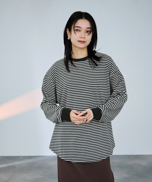 Mac-House(マックハウス)の「milli de l'air オーバーサイズボーダーカットソー(Tシャツ/カットソー・レディース・ブラウン系その他/ブラック系その他・M)」の3枚目の写真