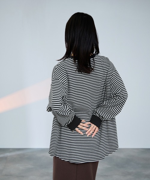 Mac-House(マックハウス)の「milli de l'air オーバーサイズボーダーカットソー(Tシャツ/カットソー・レディース・ブラウン系その他/ブラック系その他・M)」の5枚目の写真