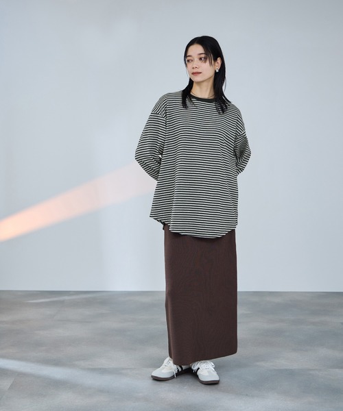 Mac-House(マックハウス)の「milli de l'air オーバーサイズボーダーカットソー(Tシャツ/カットソー・レディース・ブラウン系その他/ブラック系その他・M)」の6枚目の写真