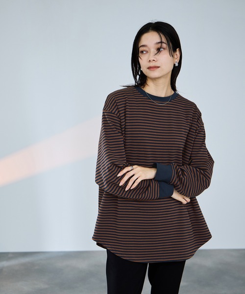 Mac-House(マックハウス)の「milli de l'air オーバーサイズボーダーカットソー(Tシャツ/カットソー・レディース・ブラウン系その他/ブラック系その他・M)」の7枚目の写真