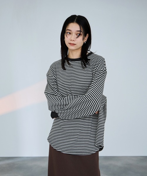 Mac-House(マックハウス)の「milli de l'air オーバーサイズボーダーカットソー(Tシャツ/カットソー・レディース・ブラウン系その他/ブラック系その他・M)」の17枚目の写真