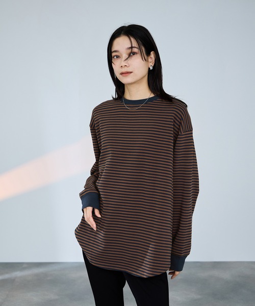 Mac-House(マックハウス)の「milli de l'air オーバーサイズボーダーカットソー(Tシャツ/カットソー・レディース・ブラウン系その他/ブラック系その他・M)」の16枚目の写真
