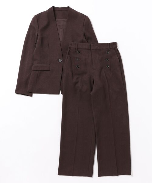 m.f.editorial(エムエフエディトリアル)の「【ストレッチ ウォッシャブル】m.f.エディトリアル レディース ノーカラー ジャケット + セミワイド パンツ ビジネス セットアップ スーツ ウーリッシュこげ茶(スーツセット・レディース・ダークウッド・S/LARGE/X-LARGE/MEDIUM)」の4枚目の写真