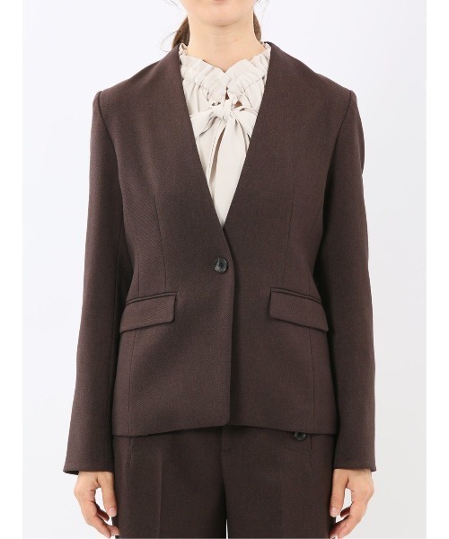 m.f.editorial(エムエフエディトリアル)の「【ストレッチ ウォッシャブル】m.f.エディトリアル レディース ノーカラー ジャケット + セミワイド パンツ ビジネス セットアップ スーツ ウーリッシュこげ茶(スーツセット・レディース・ダークウッド・S/LARGE/X-LARGE/MEDIUM)」の5枚目の写真