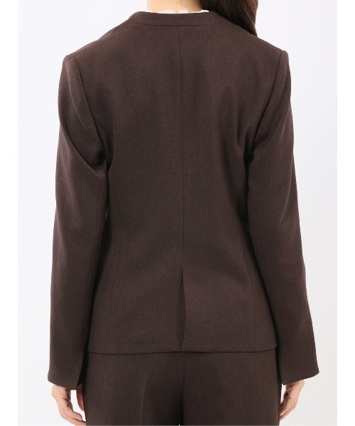 m.f.editorial(エムエフエディトリアル)の「【ストレッチ ウォッシャブル】m.f.エディトリアル レディース ノーカラー ジャケット + セミワイド パンツ ビジネス セットアップ スーツ ウーリッシュこげ茶(スーツセット・レディース・ダークウッド・S/LARGE/X-LARGE/MEDIUM)」の6枚目の写真