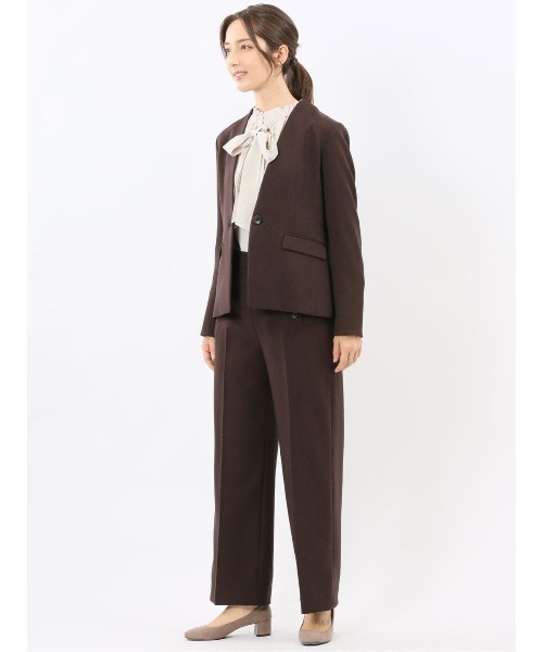 m.f.editorial(エムエフエディトリアル)の「【ストレッチ ウォッシャブル】m.f.エディトリアル レディース ノーカラー ジャケット + セミワイド パンツ ビジネス セットアップ スーツ ウーリッシュこげ茶(スーツセット・レディース・ダークウッド・S/LARGE/X-LARGE/MEDIUM)」の13枚目の写真