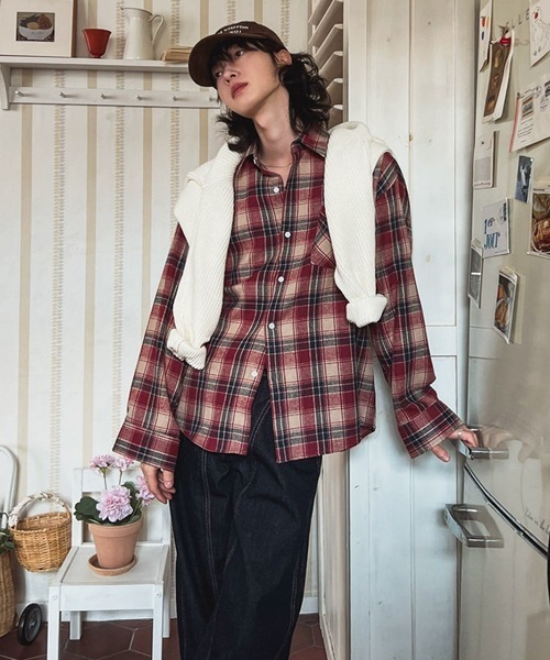 NOWLE(ノウル)の「【NOWLE】ソフトタッチ フランネル クラシカル チェックシャツ(シャツ/ブラウス・メンズ・ピンク/レッド・MEDIUM/LARGE)」の3枚目の写真